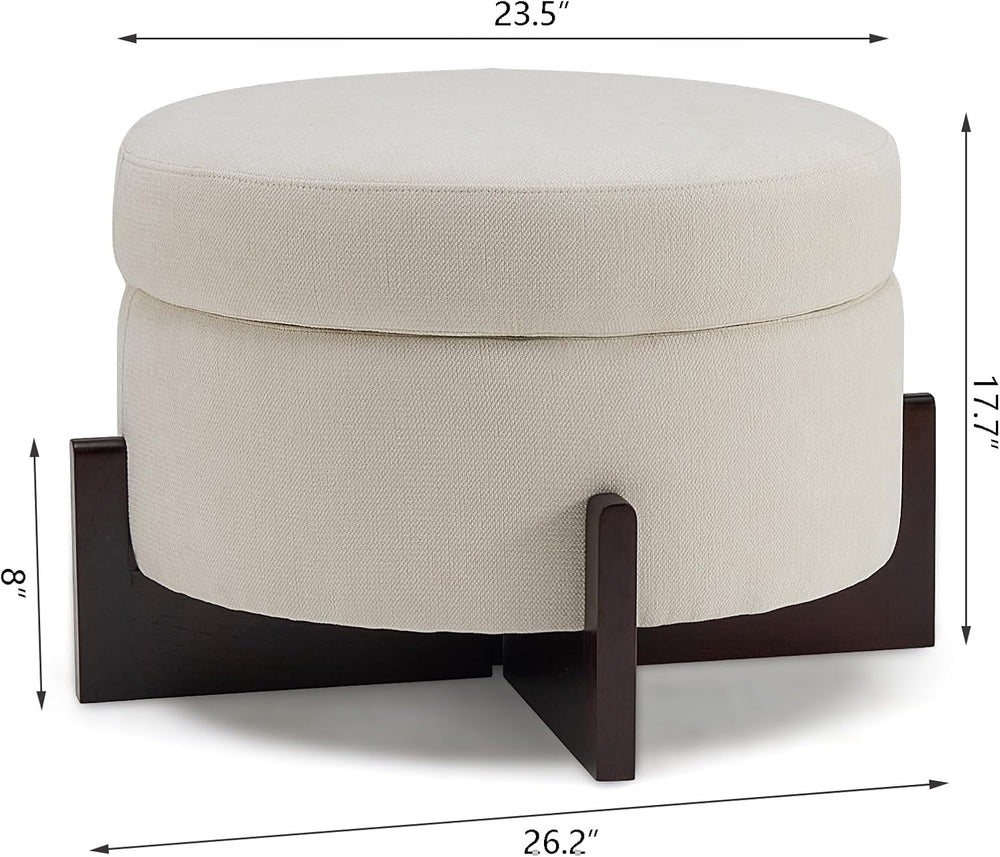 26Inch Round Storage Ottoman, Modern Chenille Upholstered Ottoman with Storag...