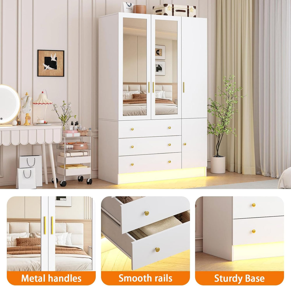 75" Tall 3 Doors Armoire Wardrobe Closet with 3 Drawers, Wooden Wardrobe...