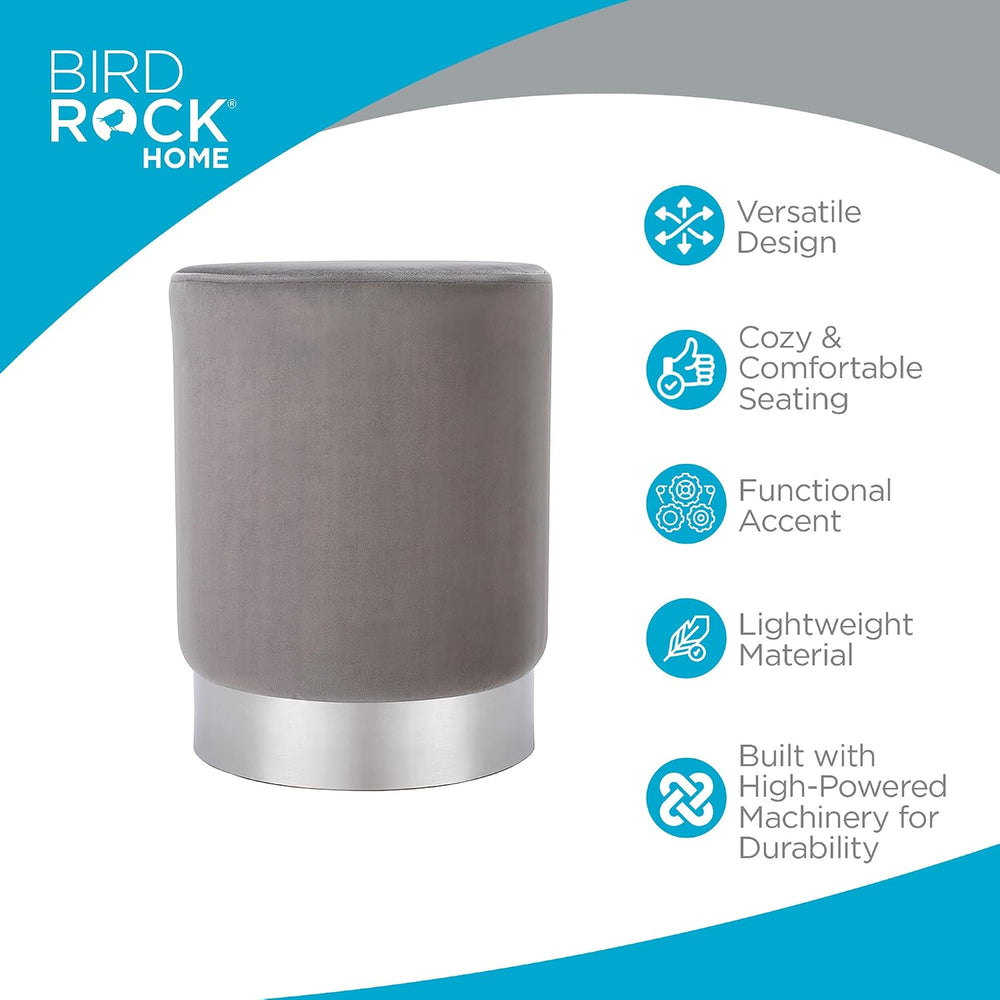 BIRDROCK HOME Round Ottoman Foot Stool – Modern Soft Padded Velvet Vanity Cha...
