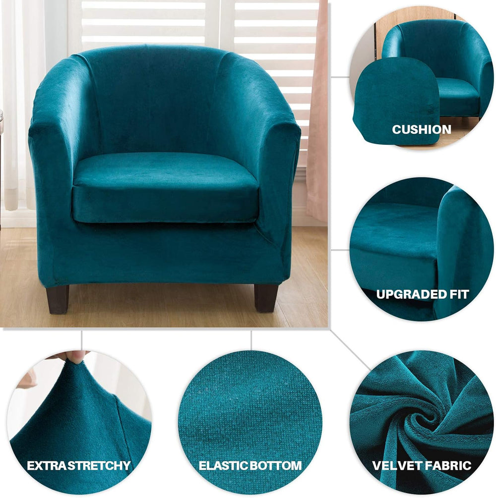 MIFXIN Tub Chair Slipcover 2-Piece Velvet Barrel Club Chair Covers with Cushi...