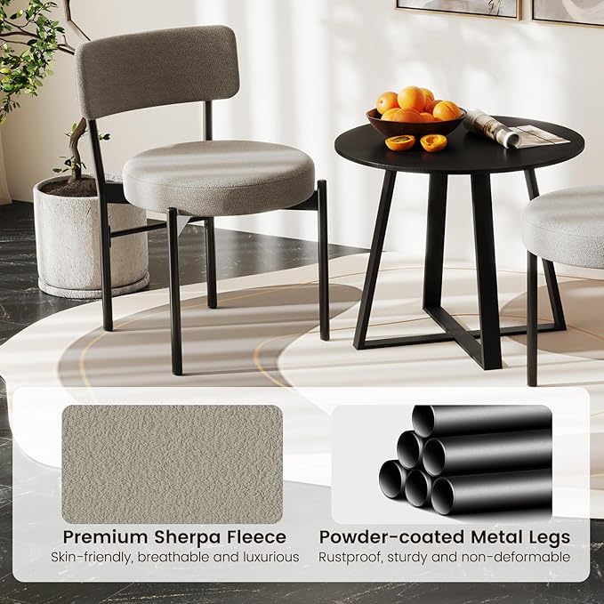 Giantex Boucle Dining Chairs Set of 4, Sherpa Upholstered Kitchen Chairs w/Cu...
