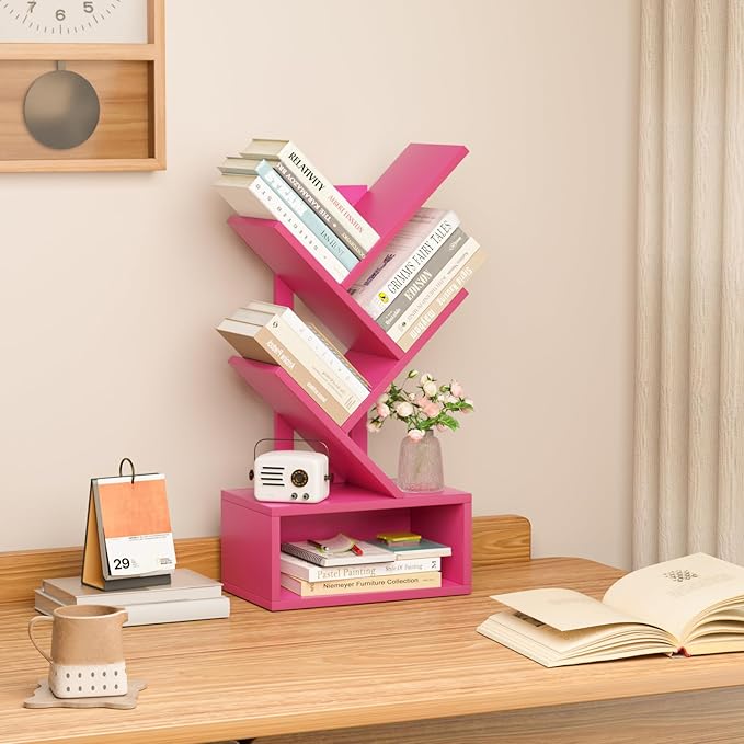 Small Tree Book Shelf,5 Tier Black Tree Bookshelf,Desktop Bookcase,Modern Des...