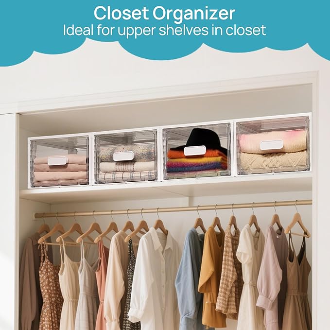 Vtopmart 4 Pack 18QT White Stackable Storage Drawers, Easily Assemble Closet