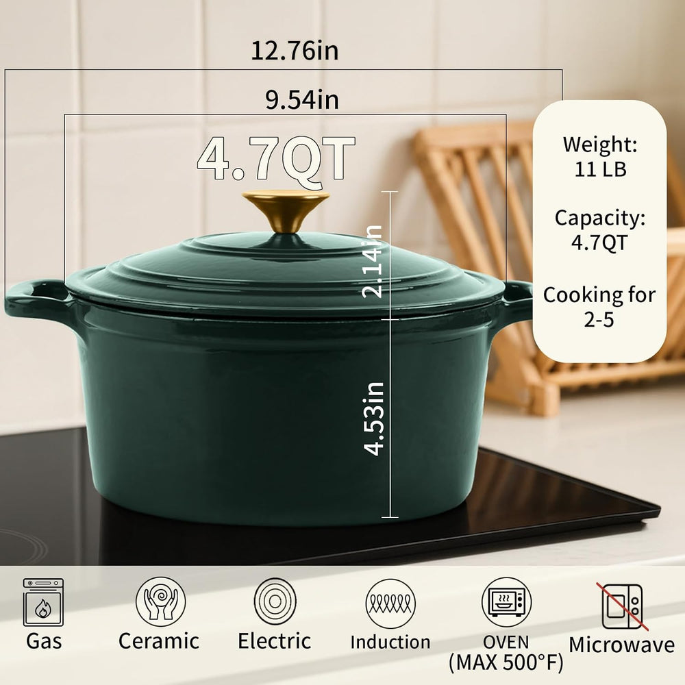 Enamel Cast Iron Dutch Oven with Lid, Round Casserole Pot for Bread Baking, B...