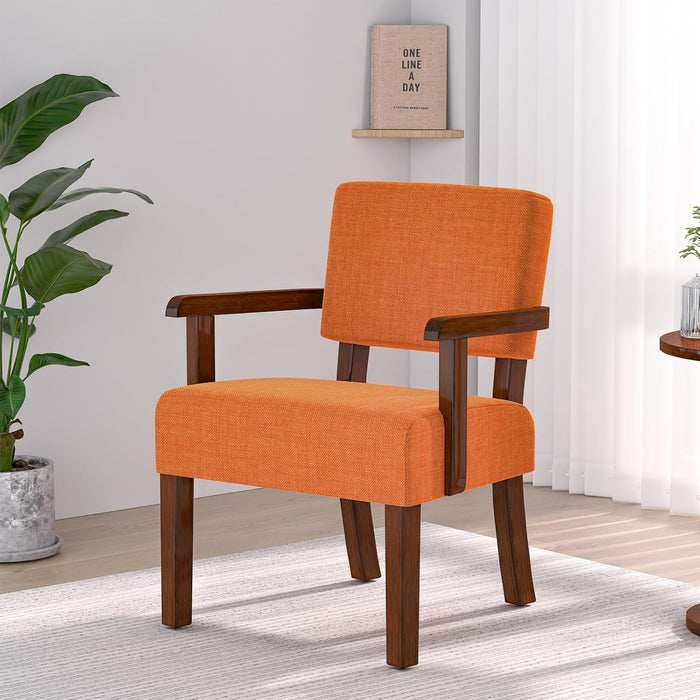 FAGAGA Accent Chair, Mid-Century Armchair with Solid Wood Frame, Orange