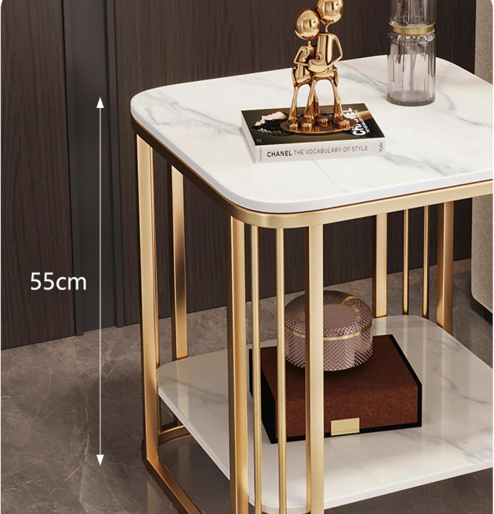 BK&MF Modern Small End Table with Metal Frame,Mobile 2 Tier Sofa Table Li...