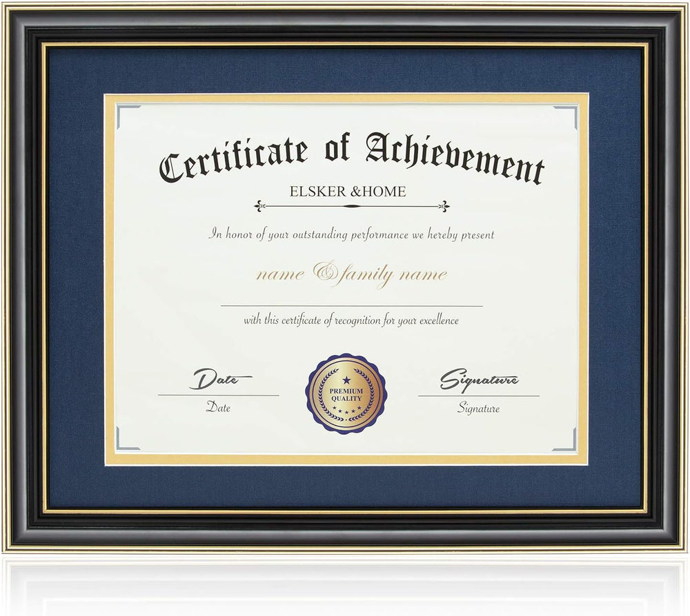 ELSKER&HOME 8.5x11 Diploma Frame with Navy Mat,Real Black Wood