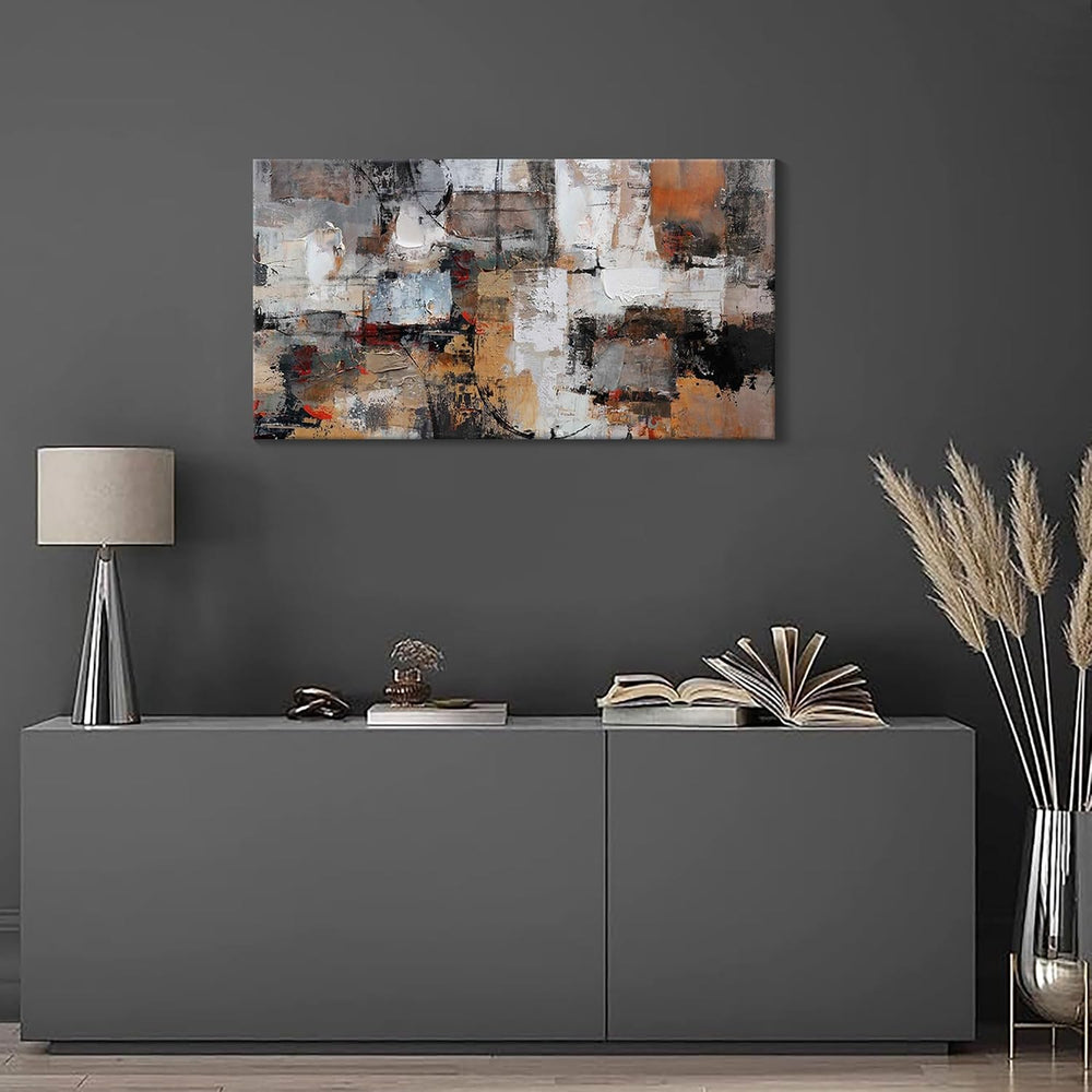 Pogusmavi Abstract Canvas Wall Art, Modern Minimalist Painting, Brown Room De...