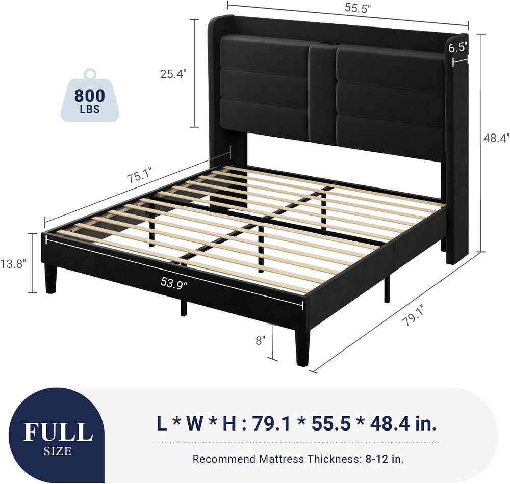 Allewie Full Size Platform Bed Frame with Charging Station & Storage Head...