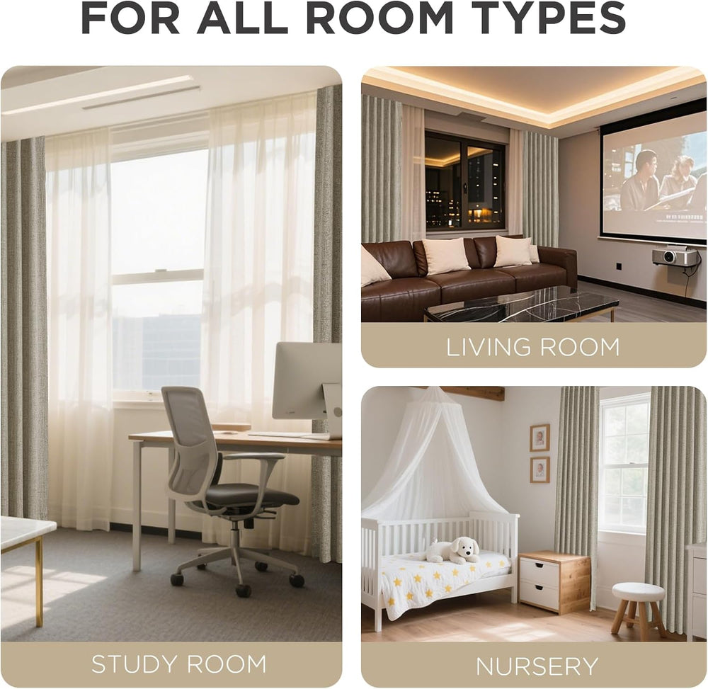 Joydeco Blackout Curtains for Bedroom - 108 Inch Linen Drapes 2 Panels Set, T...