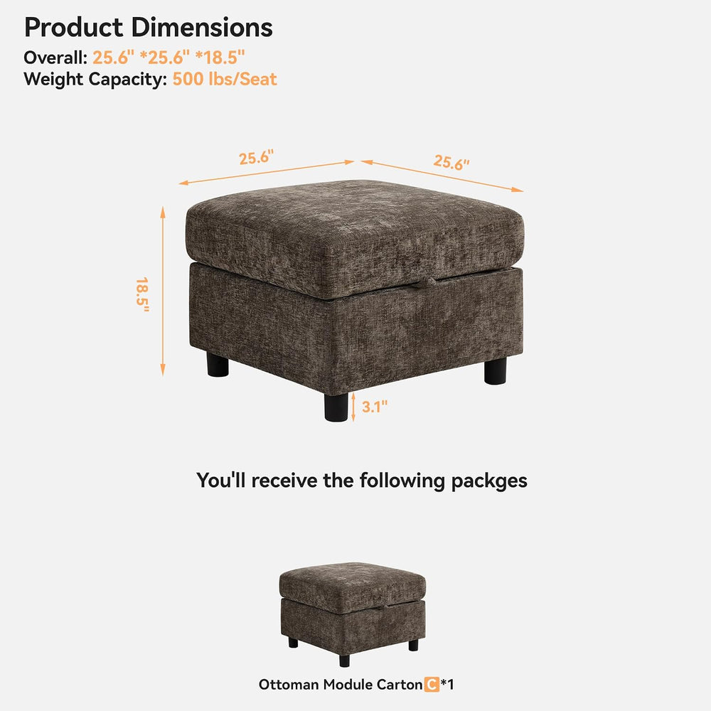 WUTUTUEE 25'' Square Storage Ottoman Module for Modular Sectional Sof...