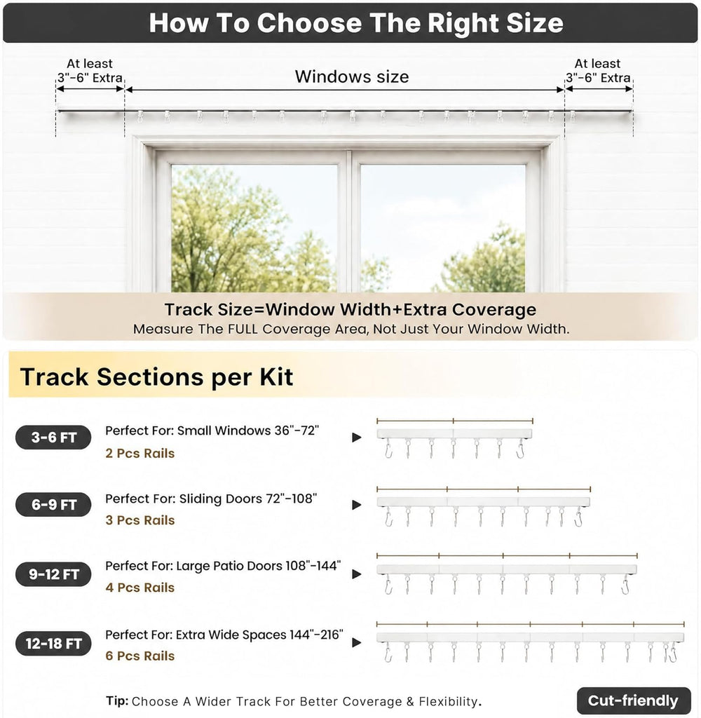 ChadMade Aluminum Ceiling Curtain Track Set with Hooks, 9ft - 12ft Adjustable...
