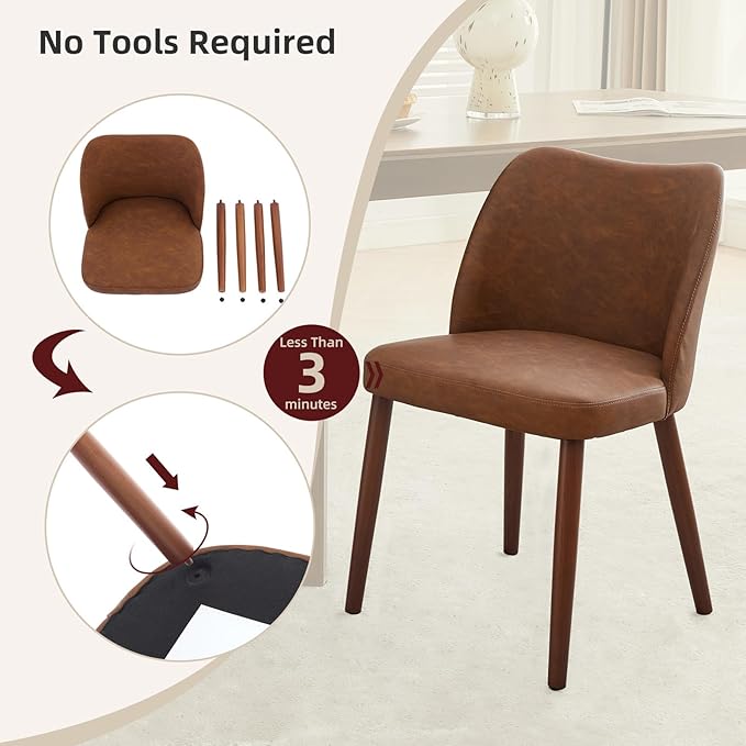 Dining Chair Set of 6, Leather Upholstered Dining Chair with Wood Legs, Wing ...