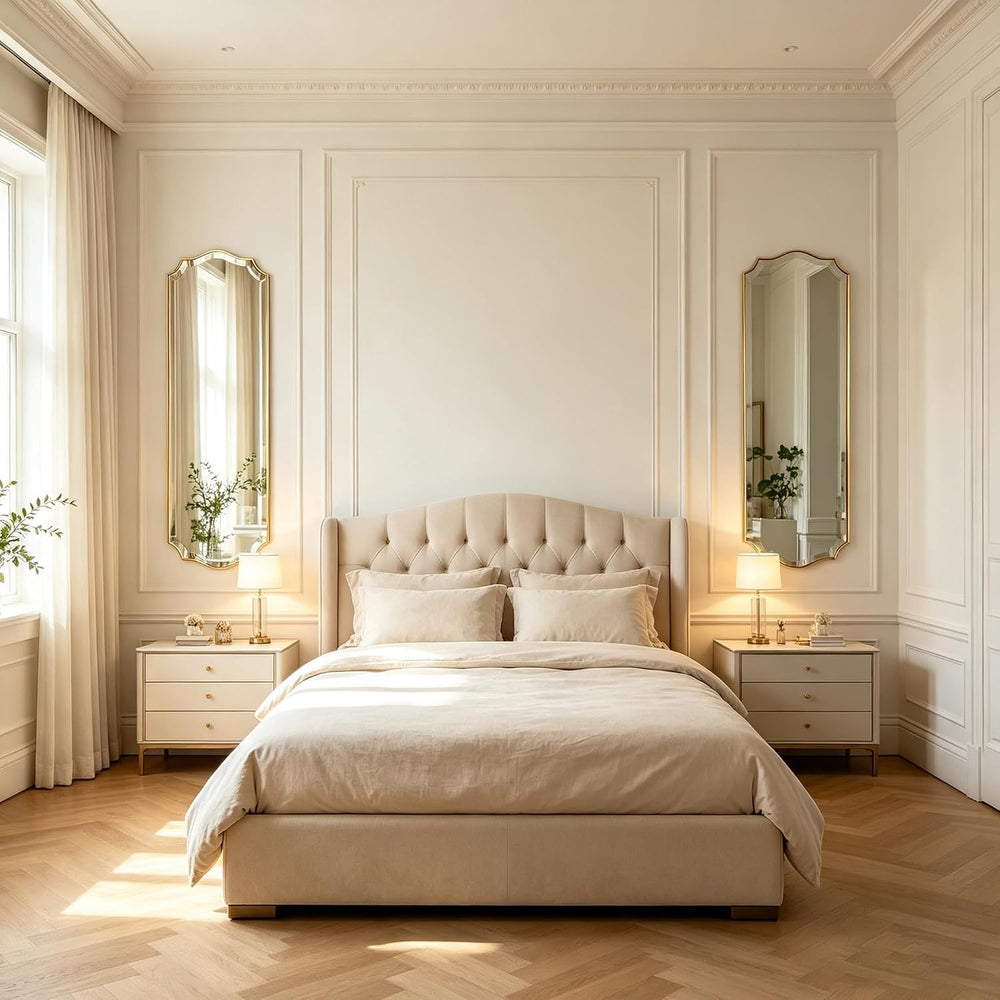 POZINO Scalloped Beveled Mirror 48"x18" Large Brushed Gold Bathroom...