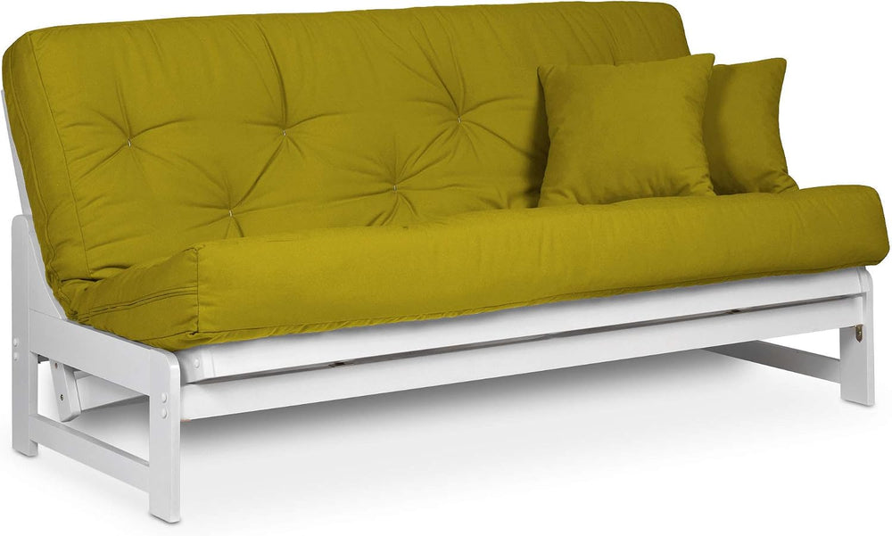 Nirvana Futons Arden Armless White Wood Futon Frame Only, Queen Size - Solid ...
