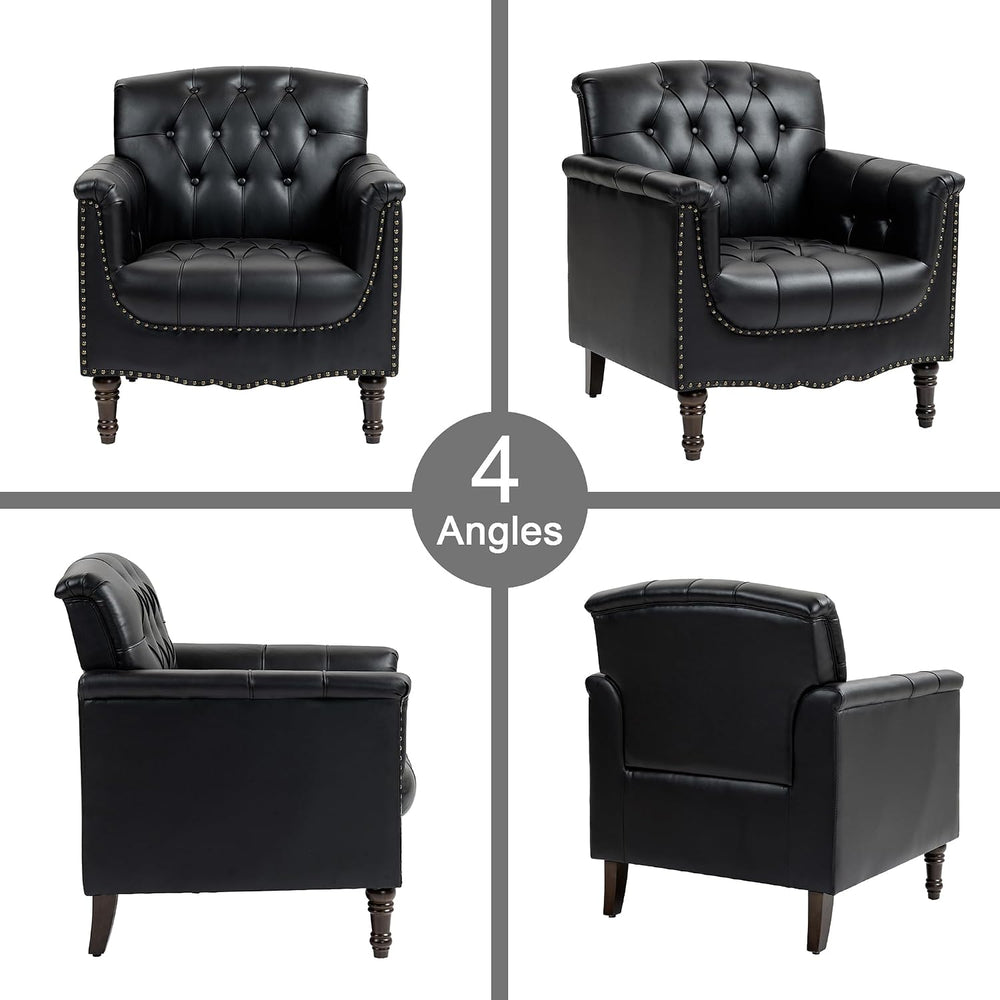 Faux Leather Armchairs Set of 2, Upholstered Accent Chair, Black