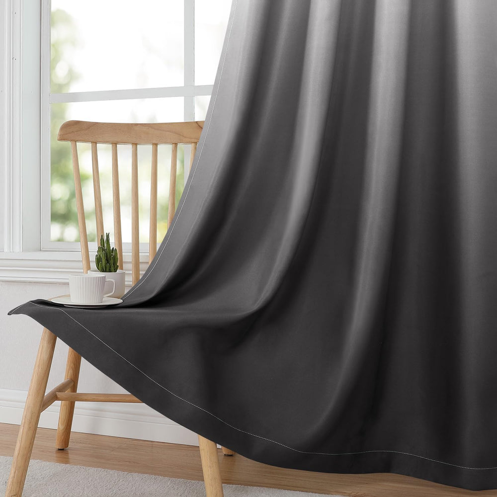 HOMEIDEAS Light Grey Ombre Blackout Curtains 52W x 84L 2 Panels for Bedroom