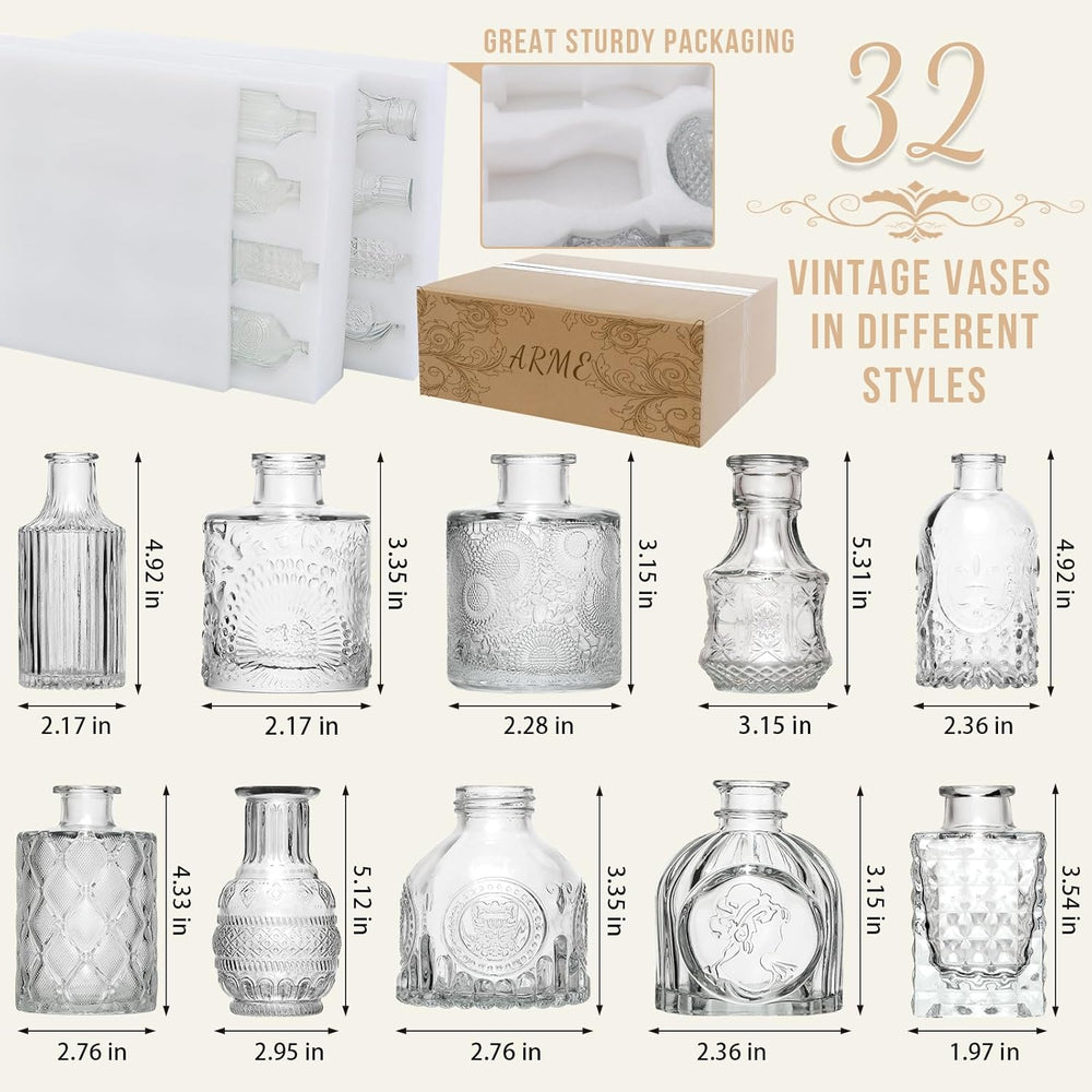 Arme Glass Bud Vase Set of 32 Pcs,Small Glass Vases for Flowers,Clear Bud Vas...