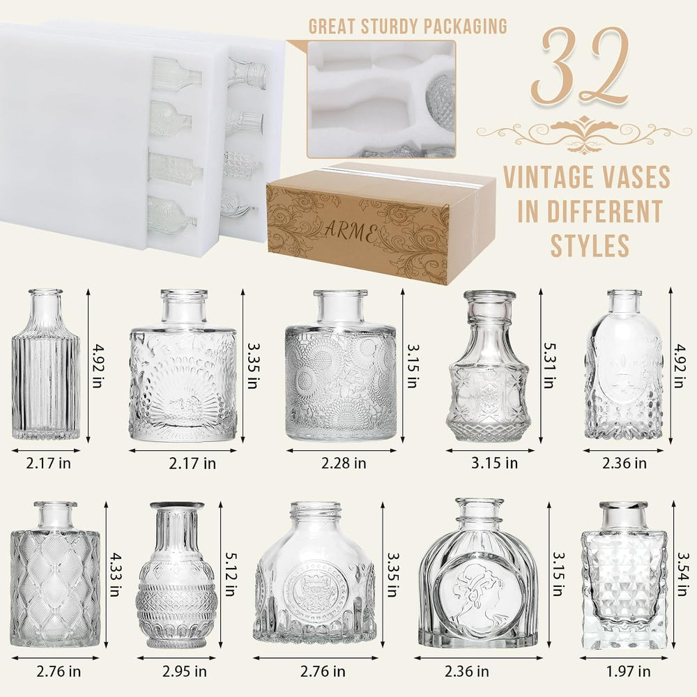 Arme Glass Bud Vase Set of 32 Pcs,Small Glass Vases for Flowers,Clear Bud Vas...