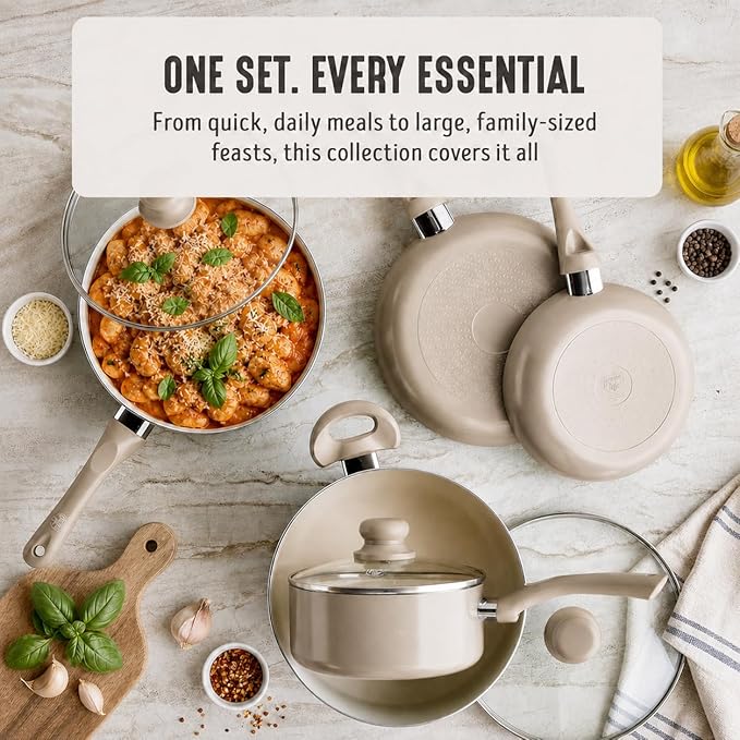 GreenLife 16-Piece Nonstick Cookware Set, Non-Toxic Ceramic Pots and Pans Set
