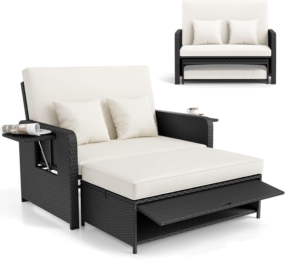RELAX4LIFE Wicker Patio Outdoor Daybed - Rattan Day Bed Lounger w/Loveseat &a...