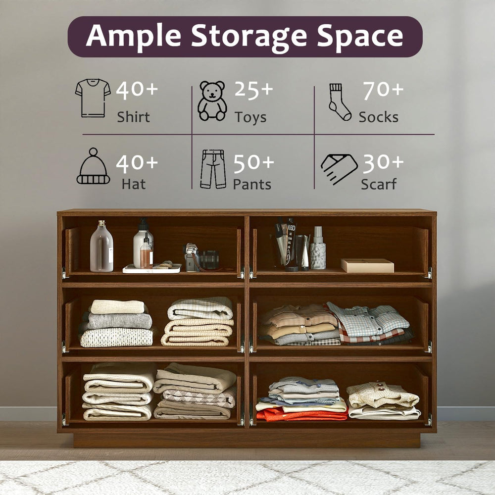 6-Drawer Dresser for Bedroom, 47.2" Wide, Wooden, Light Walnut