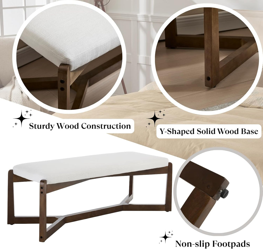 HEAH-YO 49” Mid Century Modern Entryway Bench,Linen Bedroom Dining Bench for ...