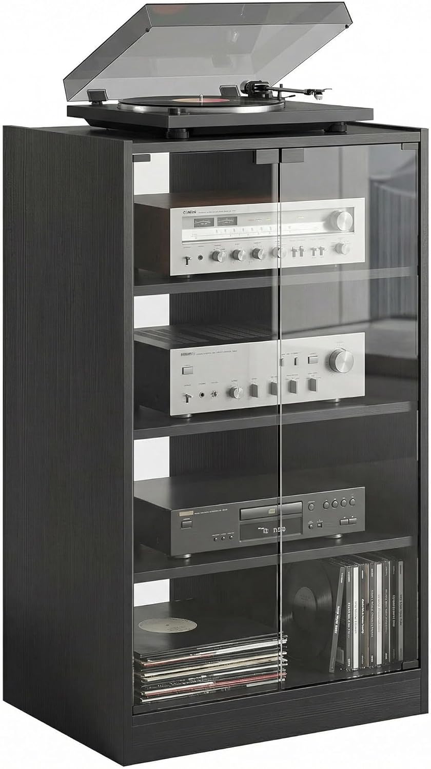 HOMCOM Media Cabinet, 4-Tier Stereo Cabinet for Vinyl Record Player, Gaming C...
