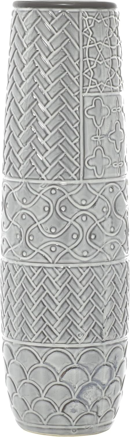 Deco 79 Ceramic Decorative Vase Slim Engraved Patterned Centerpiece Vase, Flo...