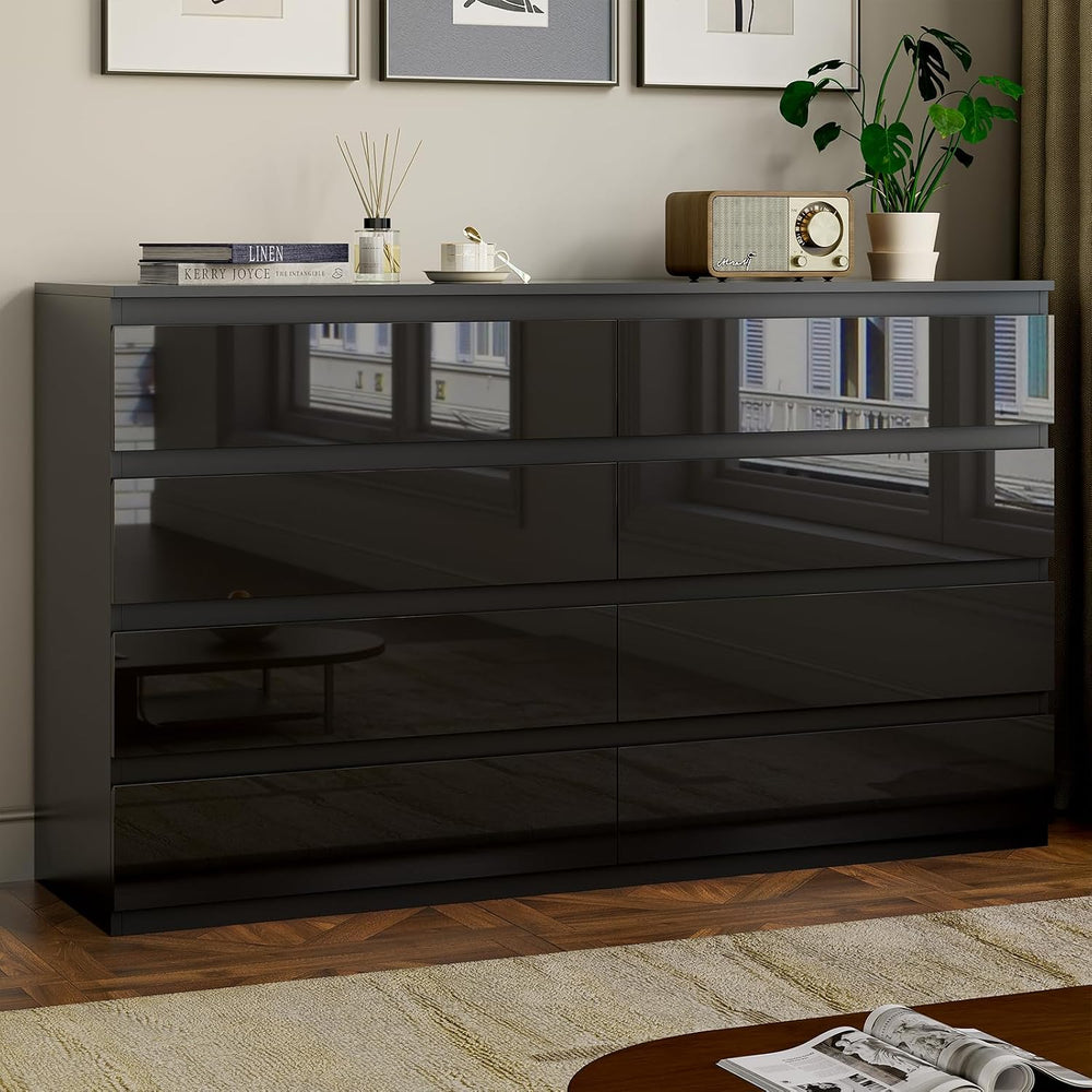 8 Drawer Dresser Black 55" Wide Multi-Functional Storage Organizer