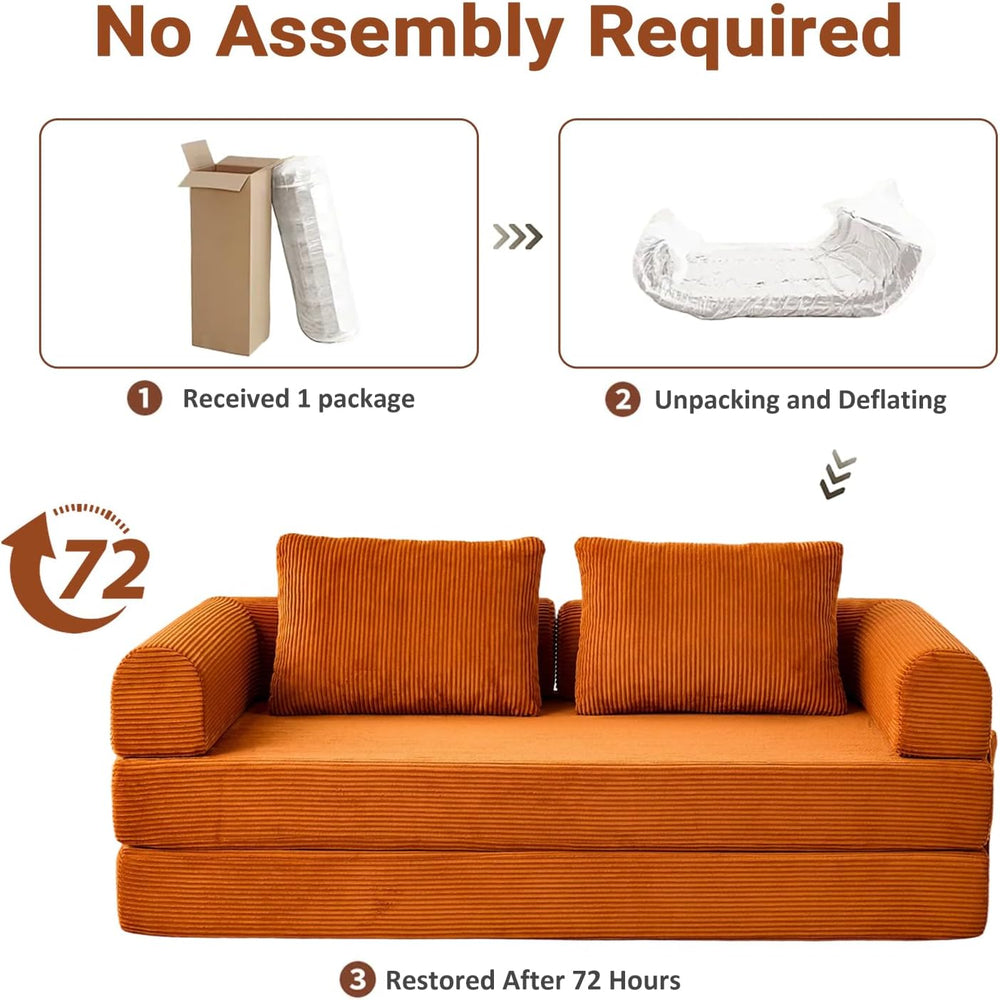 79" Convertible Sofa Bed, 5-in-1Boneless Couch for Living Room with 2 Pi...