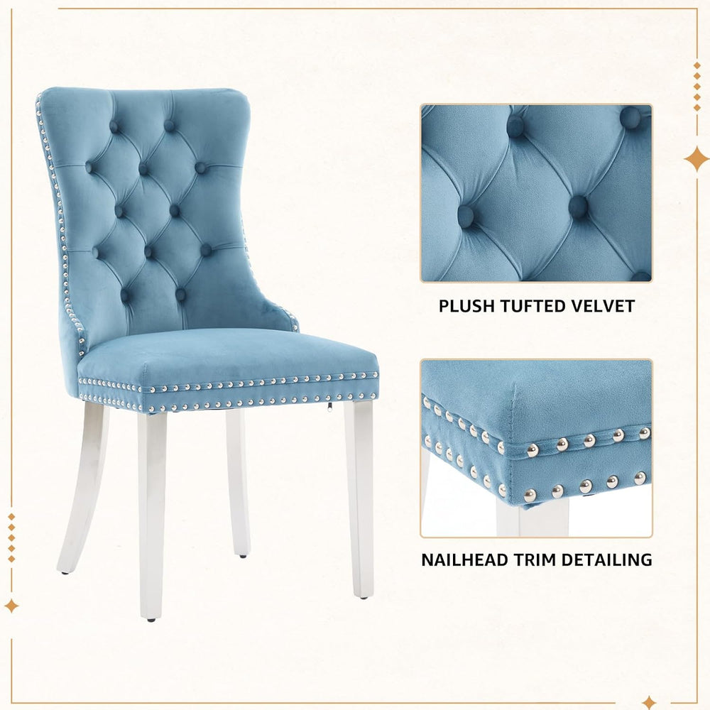 Velvet Dining Chairs Set of 4, Tufted Upholstered High Wingback Chairs with N...