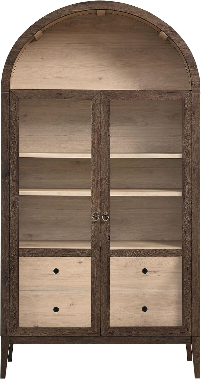 Modway Nolan Tall Arched Storage Display Cabinet in Walnut Light Oak - 74 Inc...