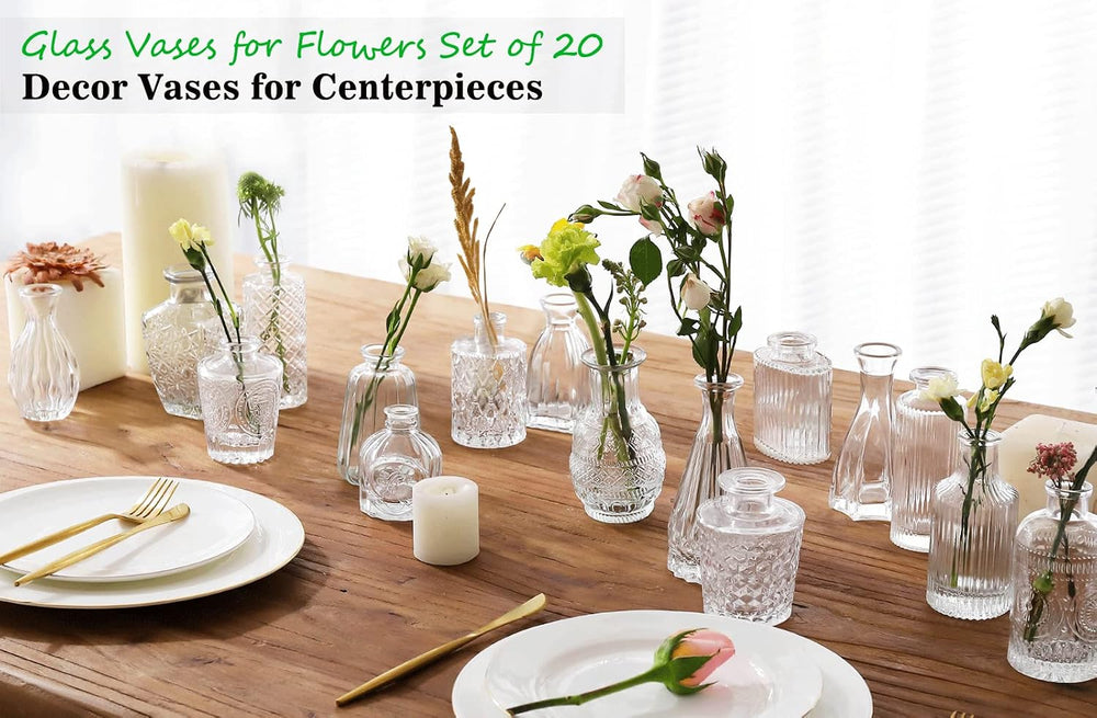 Glass Bud Vases -Set of 20 for Flowers, Small Clear Bud Vases in Bulk for Cen...