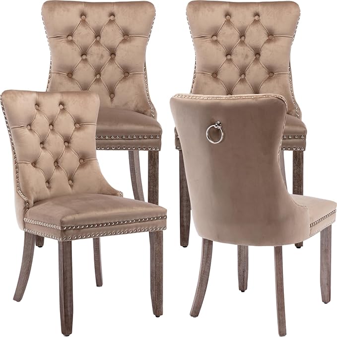 Modern Dining Chairs Set of 4, Tufted Upholstered Dining Chair with Solid Woo...