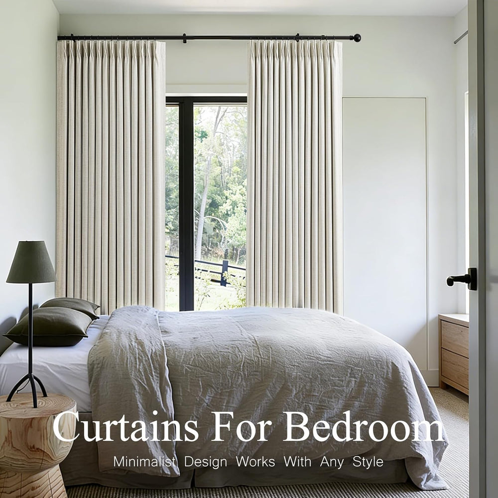Pinch Pleated Linen Curtains 100% Blackout 95 Inches Long for Bedroom