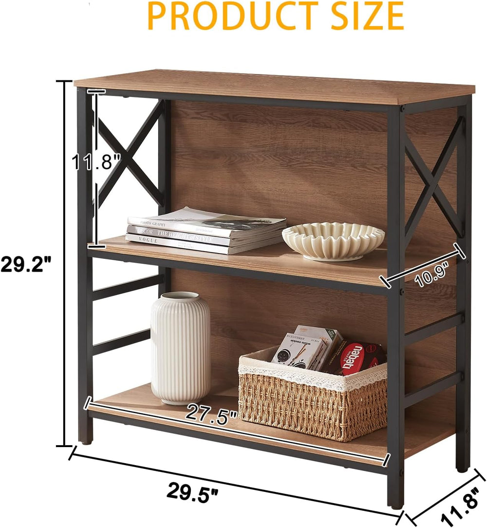 MNEETRUNG Book Shelf, Small 3-Tier Industrial Bookshelf with Strong Metal Fra...