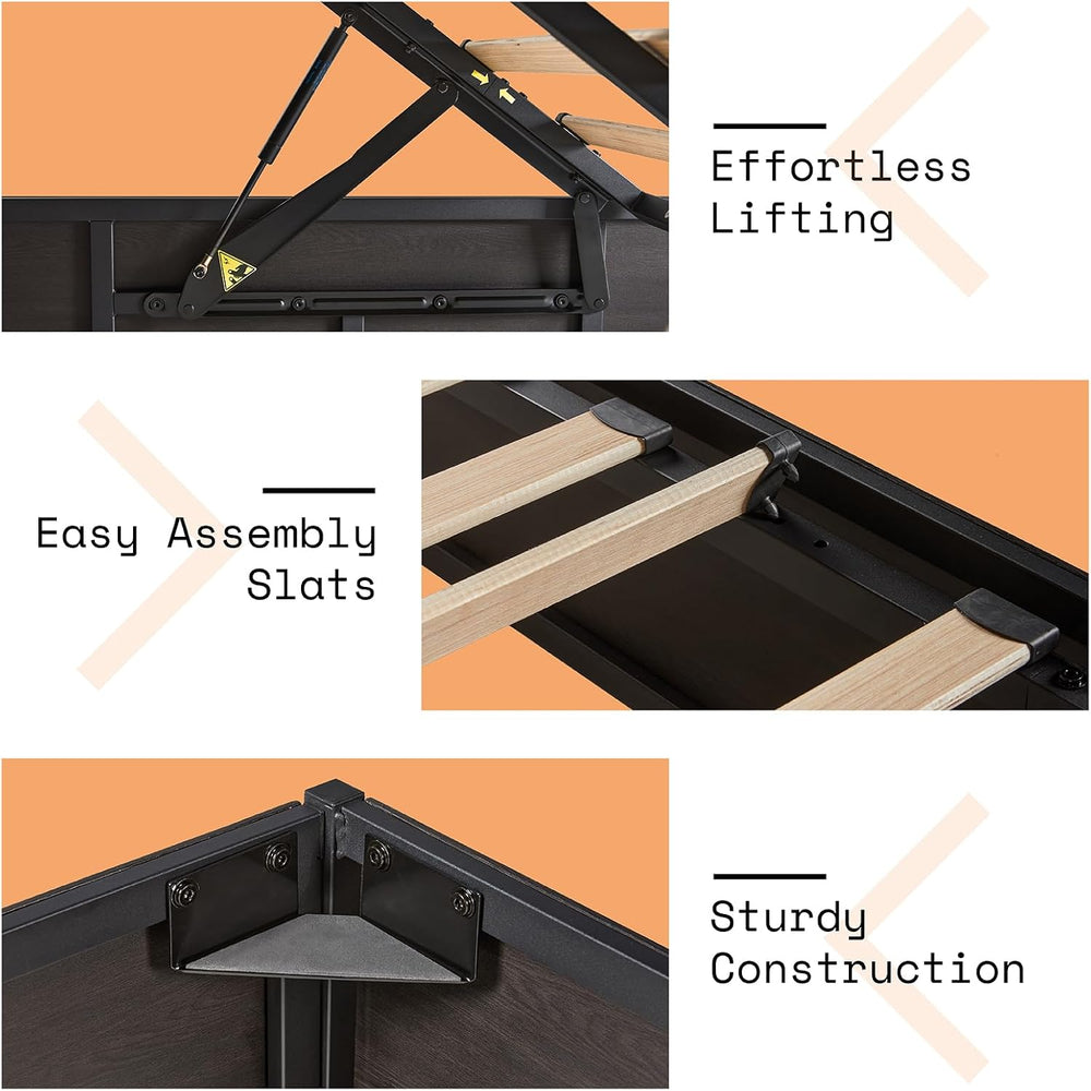 AMERLIFE Full Lift Up Storage Bed Frame, Dark Oak