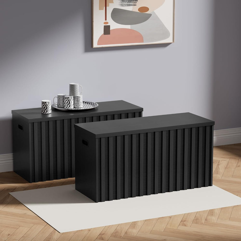 UEV Black Storage Bench Set of 2, 39.4" Fluted Wood Storage Trunk with 2...