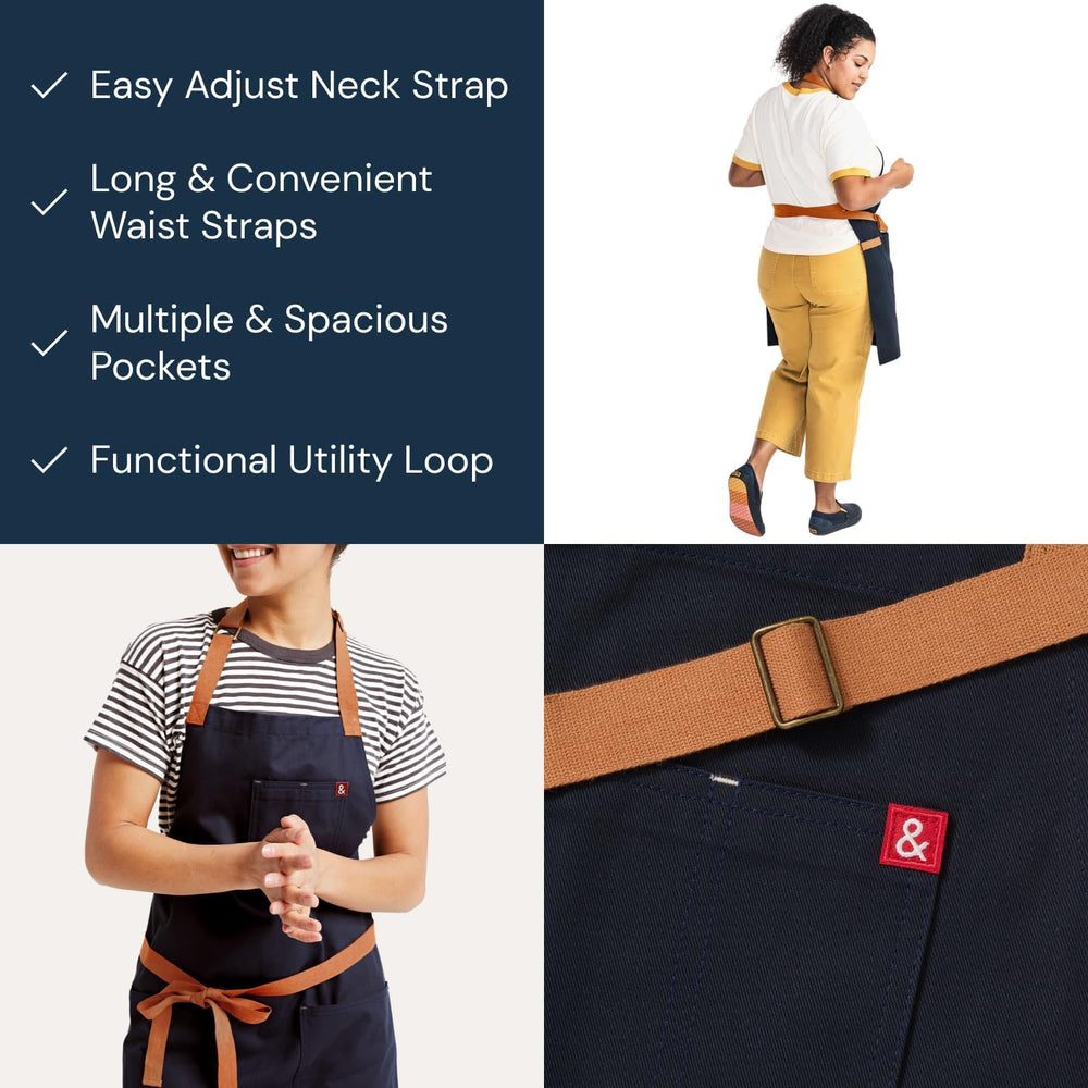 hedley & bennett Essential Apron – Adjustable Bib Chef Apron with 3 Pocke...