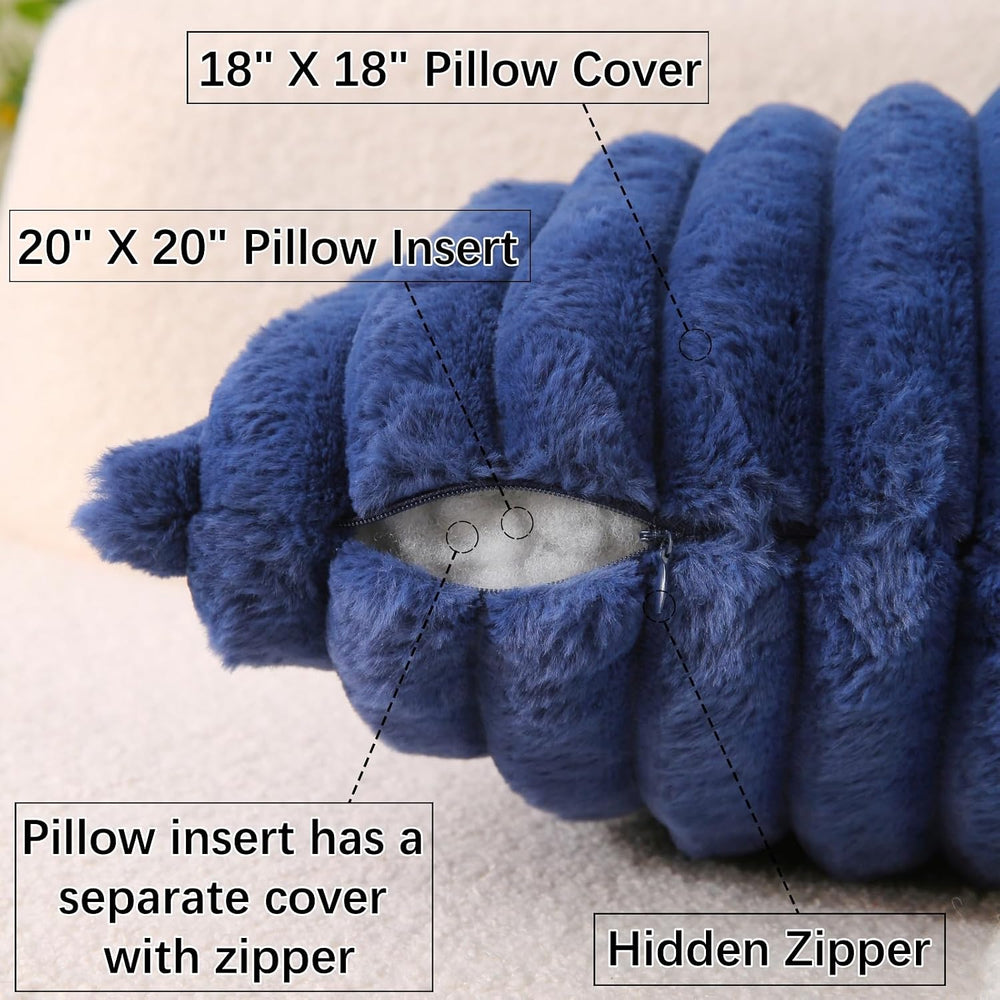 Decorative Throw Pillow with Inserts, Set of 2 Soft Faux Fur Throw Pillows, S...