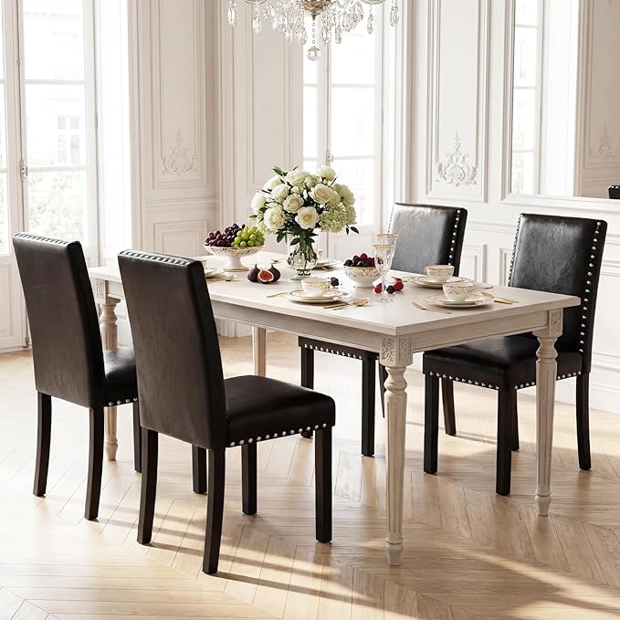Giantex Black Dining Chairs Set of 4, Faux Leather Upholstered Parsons Kitche...