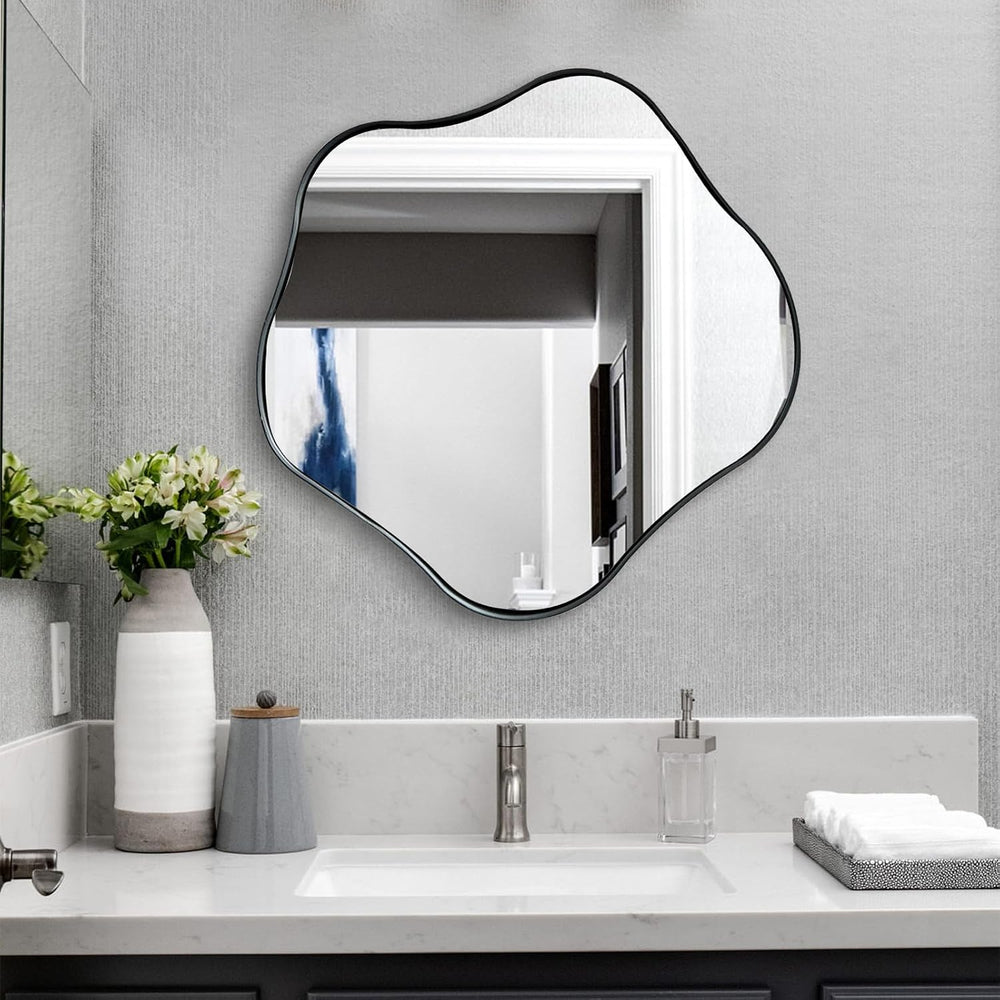 Scalloped Irregular Mirror, 24" Asymmetrical Art Deco Wall Mirror with G...