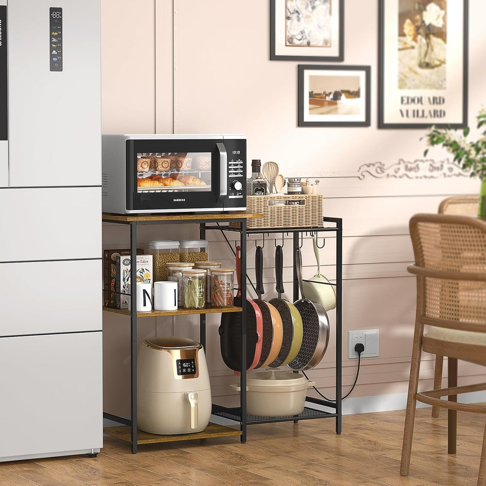 Kitchen Stand with Pots Rack, Utility Microwave Oven Stand with Storage, 5 Ti...