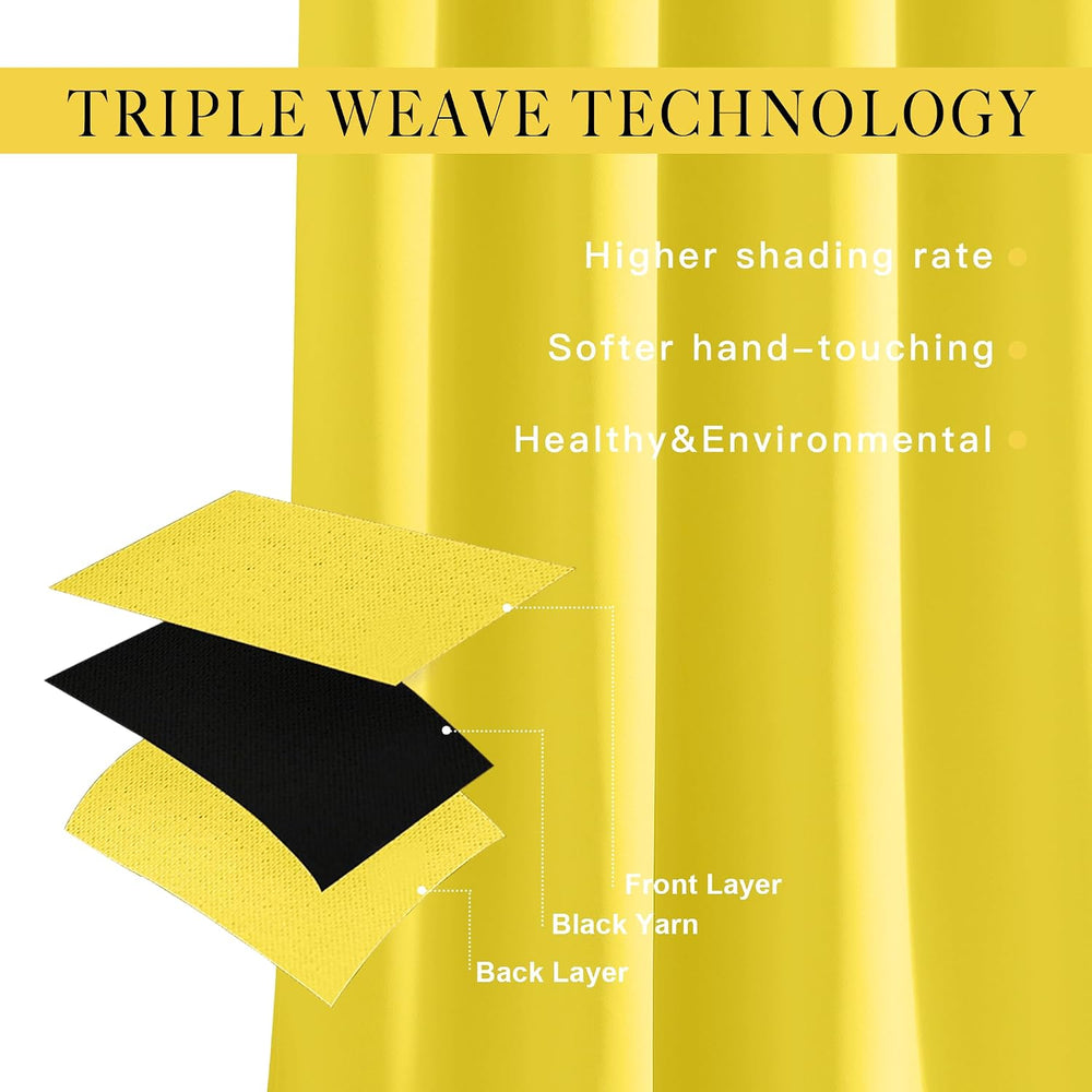 NICETOWN Bright Yellow Blackout Curtains for Bedroom, 2 Panels, W52xL84