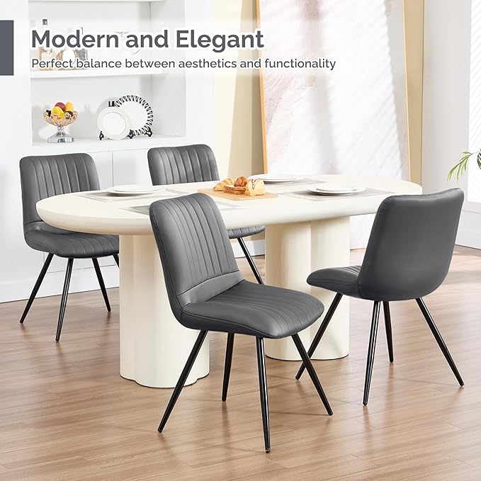 Dining Chairs Set of 2, Modern Dining Chairs with Thick Cushions, PU Leather ...