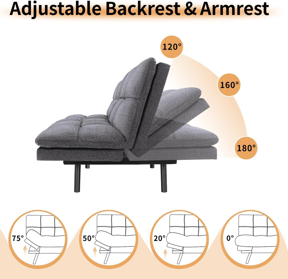 MUUEGM 71" Convertible Futon Sofa Bed, Adjustable Backrest & Armrest...