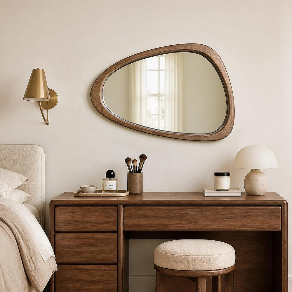 Asymmetrical Irregular Solid Wood Framed Wall Mirror, 20"x30"