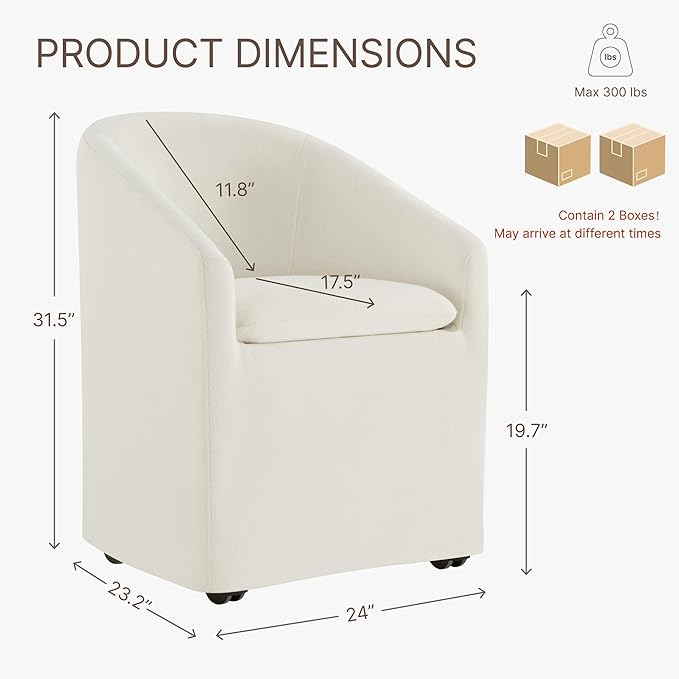Upholstered Dining Chairs with Casters, Washable Cover Modern Dining Room Cha...