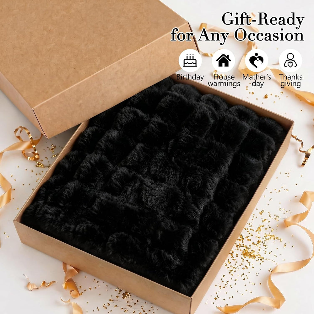 Black Faux Fur Throw Blanket for Couch Bed Fuzzy Plush Fluffy Soft Blanket fo...